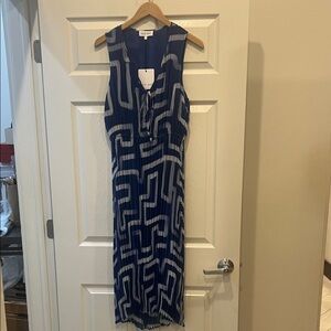 Bella Dahl Blue and Gray Geometric Midi Dress